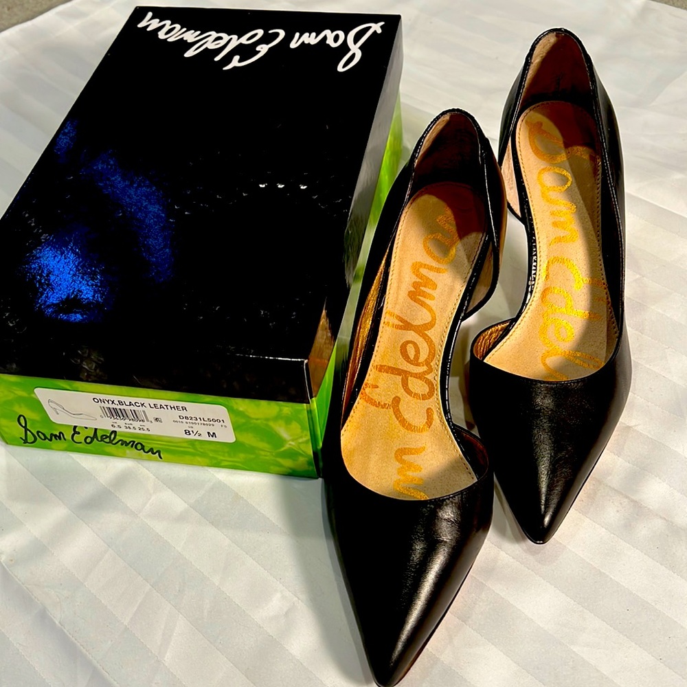 Black leather heels